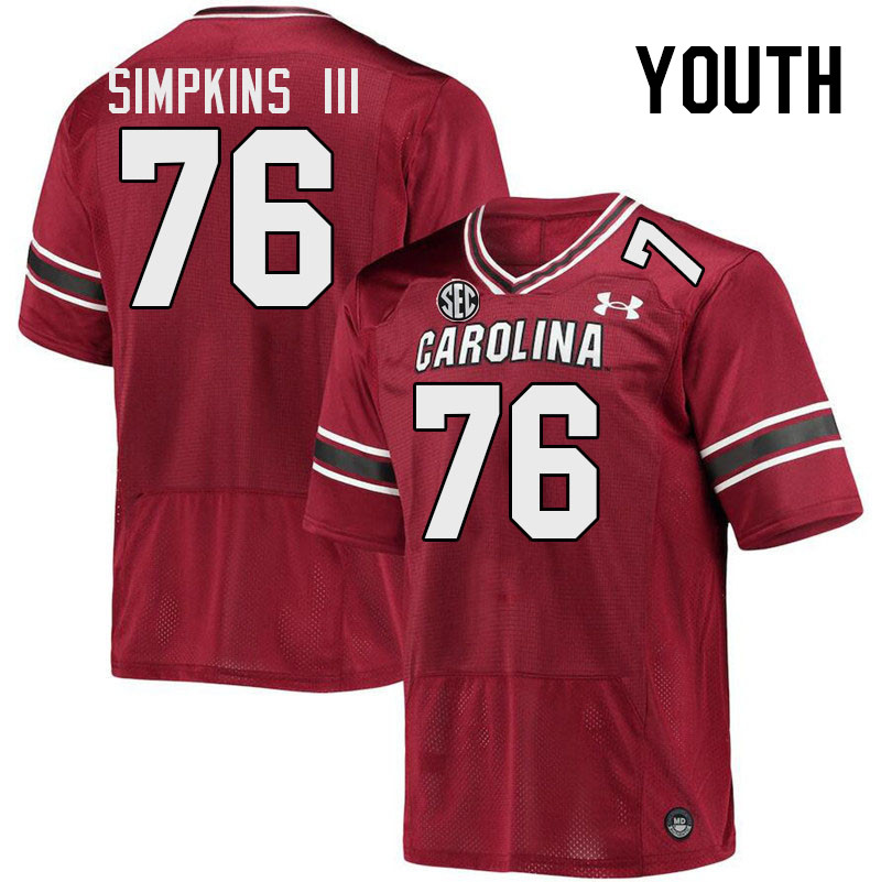 Youth #76 Torricelli Simpkins III South Carolina Gamecocks College Football Jerseys Stitched-Garnet